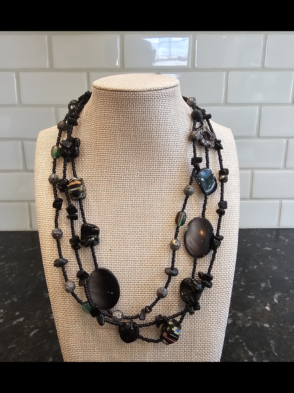 Black Glass Beads Necklace